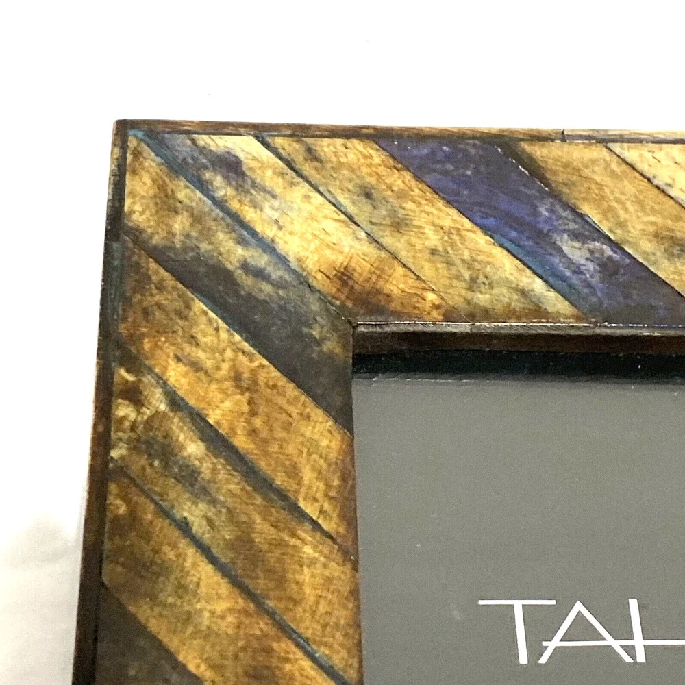 Tahari Home picture frame faux barnwood standing photo holder browns grays 4” sq